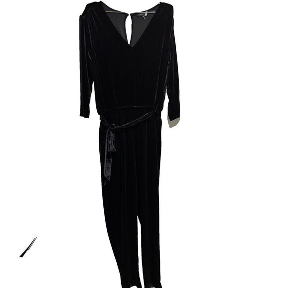 1.STATE Womens Velvet One Piece Jumpsuit Black XL V-Neck Stretch Puff 3/4 Sleeve - Picture 4 of 10
